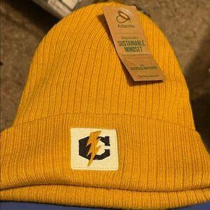 Mustard Beanie with Lightning Bolt Patch